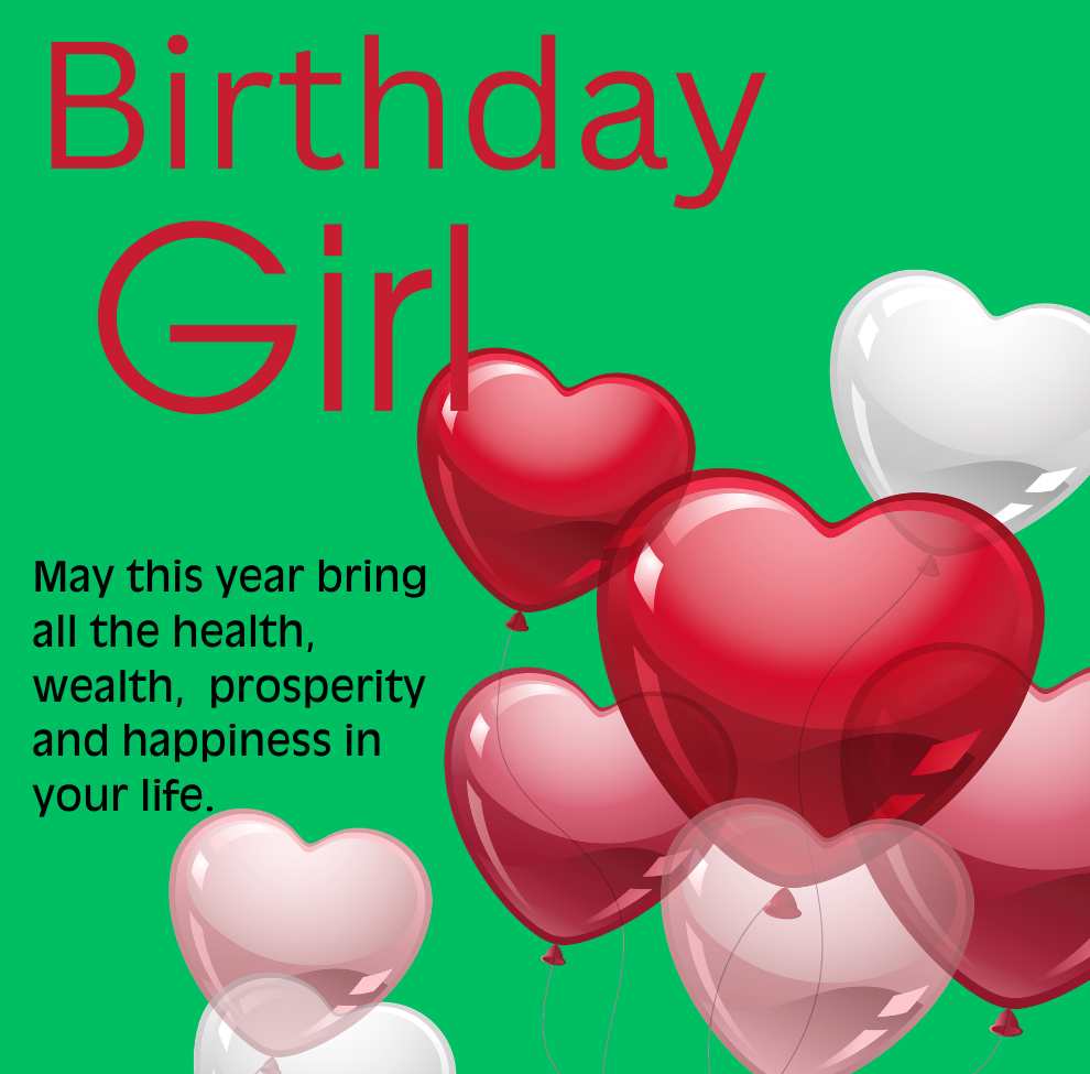Birthday Card for Girls — Typography & Heart Design
